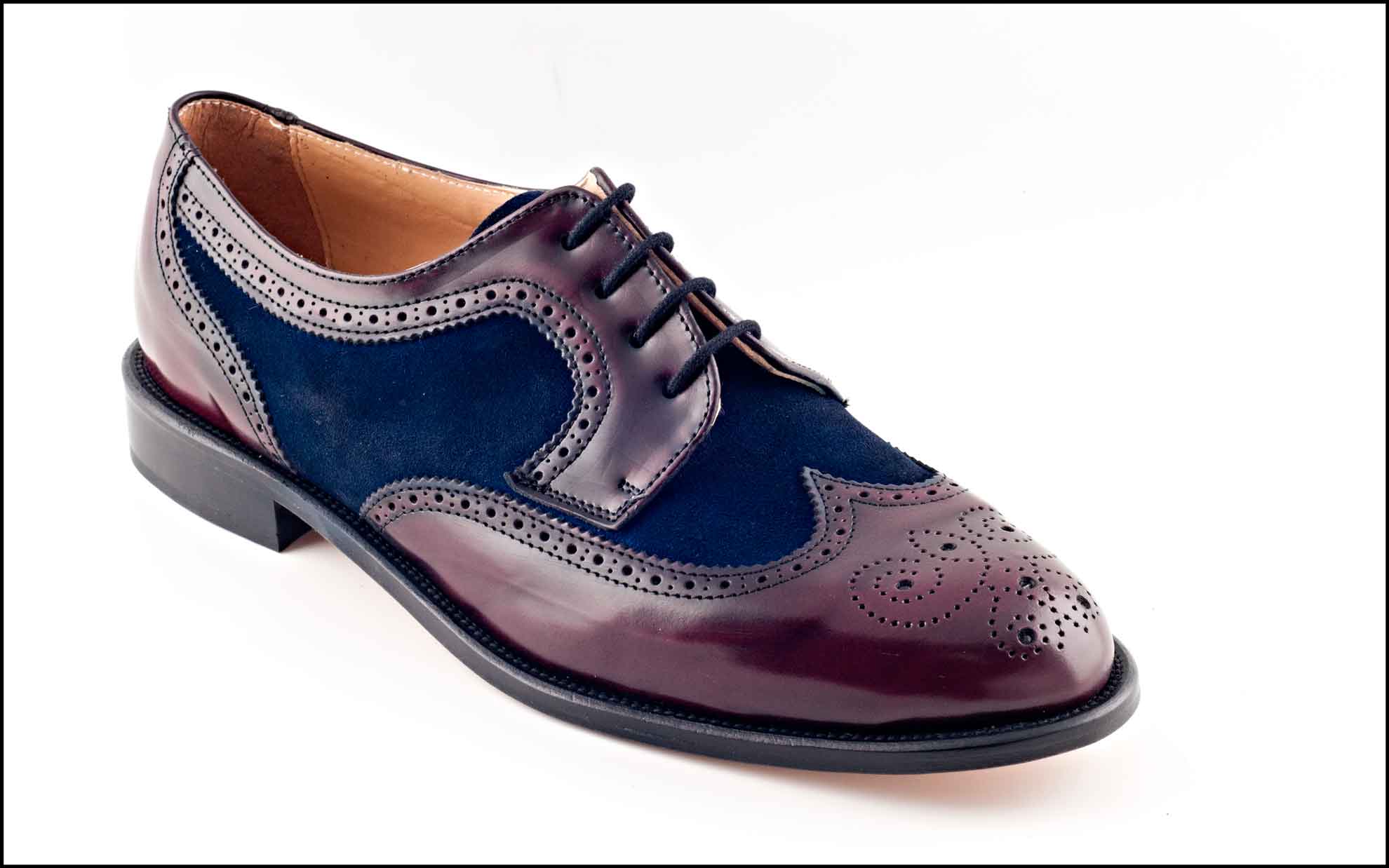 Modelo-1003, fabricado en florentic burdeos y afelpado azul.
